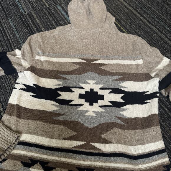 American Eagle Hooded Sweater Mens M Beige Aztec button neck southwest - Picture 7 of 7